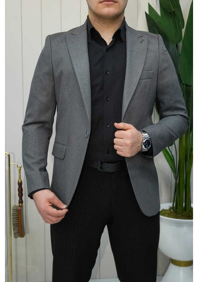 Bys Beystil Sivri Yaka Gri Ceket Simon- Slim Fit