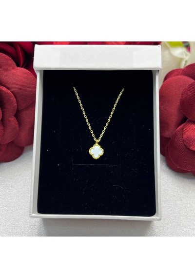 Yonca Beyaz Taşlı Kadın Kolyesi 925 Ayar Gümüş Altın Kaplama 6 Mm Altın