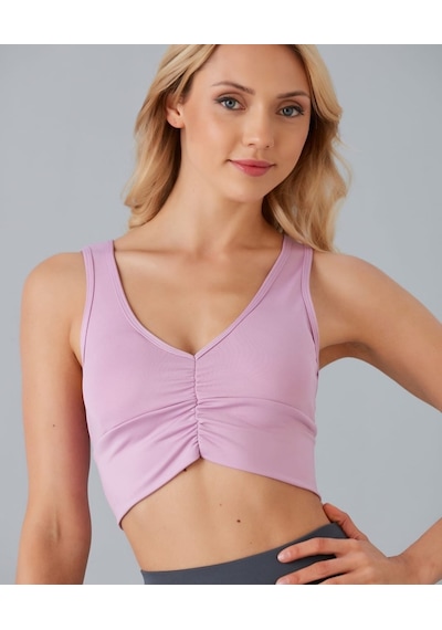 Aurafit Kadın Önü Büzgülü Arkası Çapraz Kaplı Croptop/büstiyer Pembe