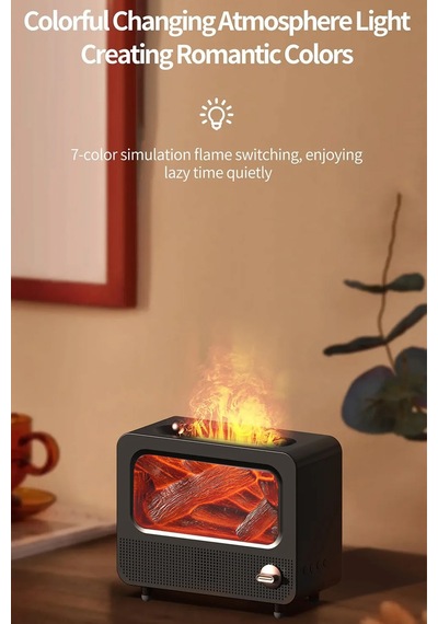 Alev Efektli Retro Hava Nemlendirici Odun Çıtırtı Sesli Aroma Difüzörü Ultrasonik Buhar Makinesi
