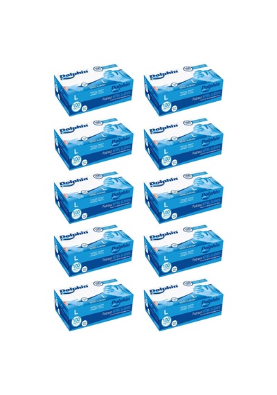Dolphin Tek Kullanımlık Lateks Mavi Pudrasız Nitril Muayne Eldiveni Large Büyük Boy 100'lü 10 Paket