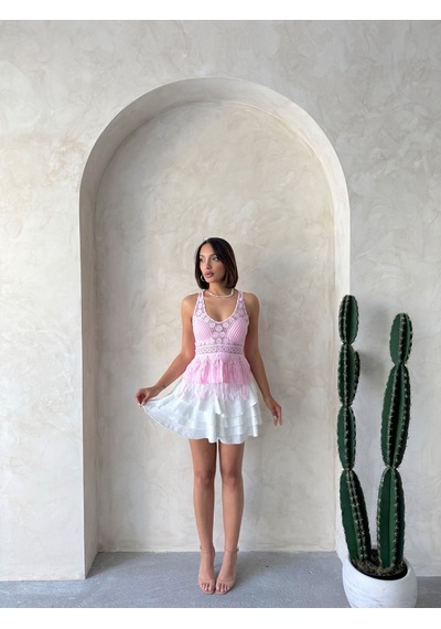 Verymoda Güpür Detaylı Askılı Bluz D2892 Pembe