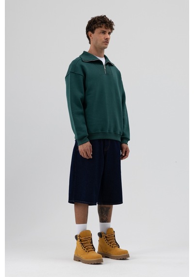 Vamos Basic Fermuarlı Dik Yaka Sweatshirt Nefti
