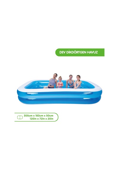 Marevia 305cm 183cm 50cm Şişme Dikdörtgen Havuz - 51259 Mavi
