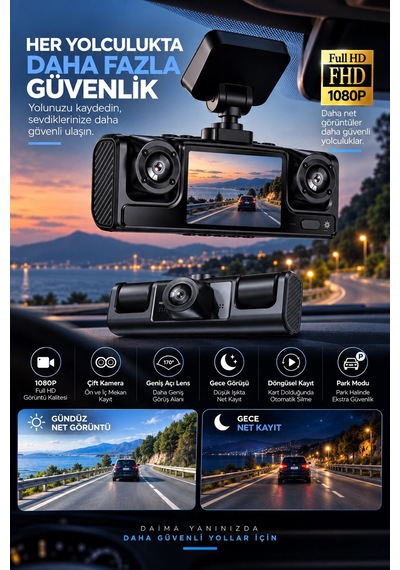 Çift Kameralı 1080p Full Hd Araç Kayıt Kamerası 1