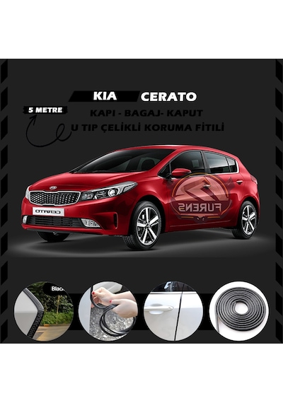 Kia Cerato Oto Araç Kapı Koruma Fitili 5metre Parlak Siyah Renk