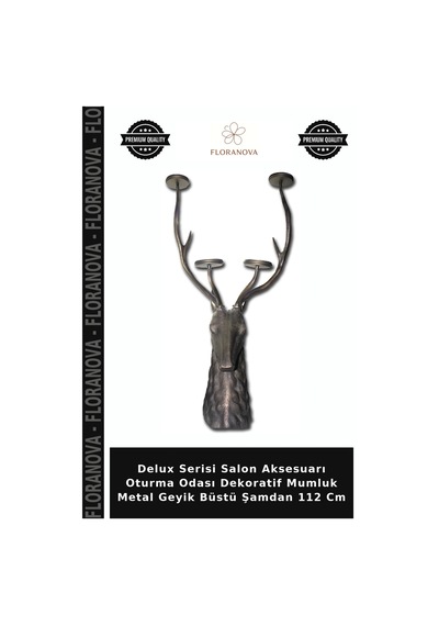 Delux Serisi Salon Aksesuarı Oturma Odası Dekoratif Mumluk Metal Geyik Büstü Şamdan 112 Cm