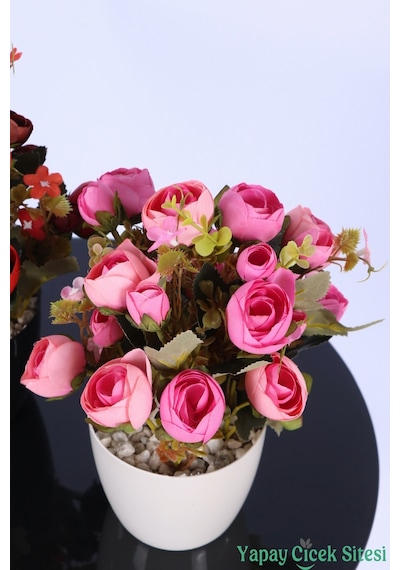 Yapay Çiçek Sitesi Plastik Saksıda Yapay Ranunkulus Tanzimi 2'li Set 30 Cm Kırmızı - Pembe