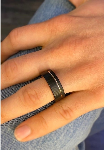 Celikchi Erkek Tungsten Bakır Renk Detay Yüzük Rose Gold - Siyah