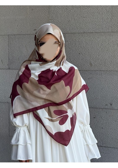 Qalortex Scarf Pamuklu Vera Desen Eşarp-bordo