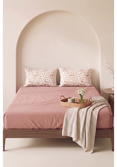 Pudra Kahve Triana Çift Kişilik Lastikli Çarşaf Takımı 160x200 Cm - 3 Parça Çok Renkli