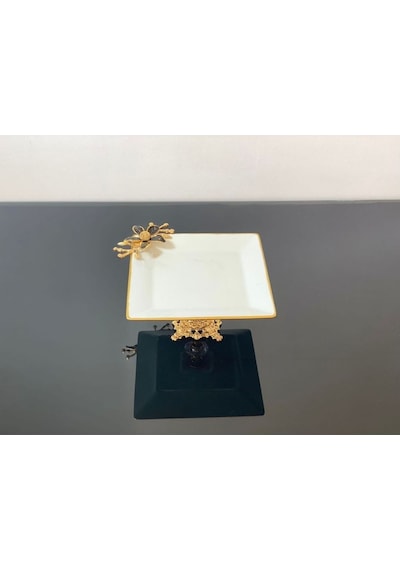 Aymin Kristal Atabey Home Collection-kütahya Porselen Ayaklı Sunumluk Siyah Çiçek Kare 20 Cm