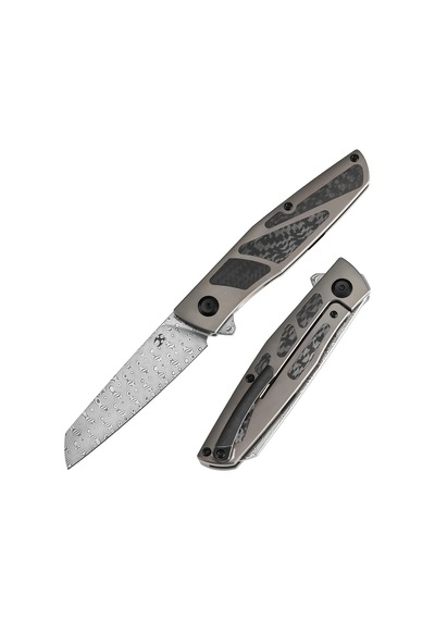 Kansept Cru Liner Kilitli Bronz Eloksallı Titanyum Ve Dimi Karbon Fiber Sap Damascus Çelik Kamp Çakı K1092a4