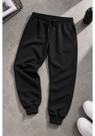 We&me Erkek Jogger Eşofman Altı Lastikli Bel Bağcıklı Cepli Rahat Kalıp Spor Pantolon Siyah