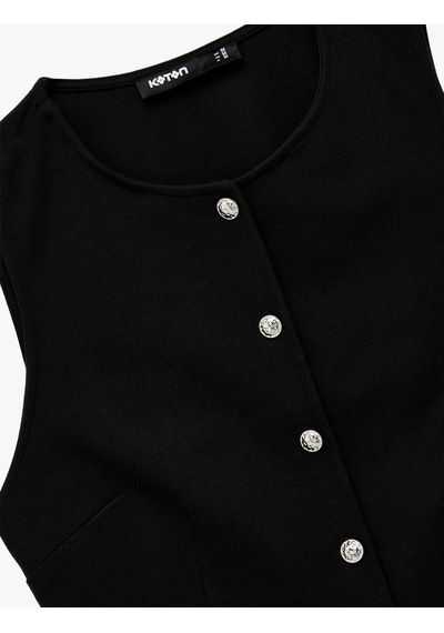 Koton Krep Scuba Kumaş Bisiklet Yaka Düğmeli Blazer Yelek Siyah 6wak30043ek Siyah
