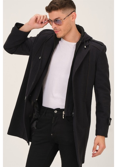 Plt8334 Dewberry Erkek Palto-Siyah-Lacivert-Siyah-Lacivert Lacivert - Siyah