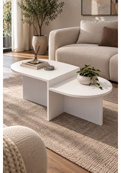 Sulorahome Kademeli Oval Orta Sehpa Beyaz