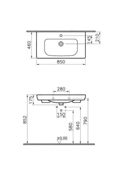 VitrA S20 Etajerli Seramik Lavabo 85 CM. Beyaz 5523B003-0001