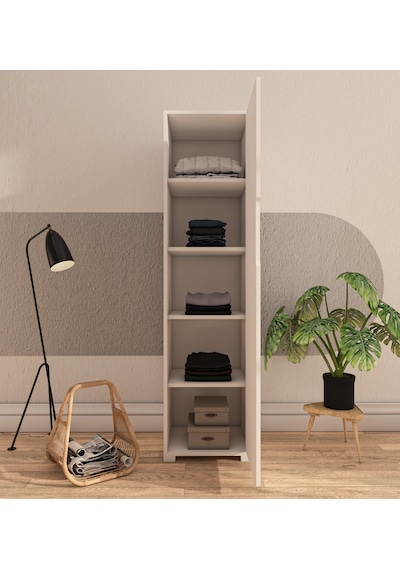 Flora 1 Kapaklı 5 Raflı Gardırop Beyaz Elbise Dolabı