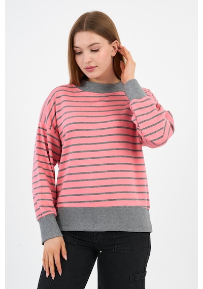 Alexander Gardi Kadın Bisiklet Yaka Çizgili Sweatshirt B24-00248 Pembe