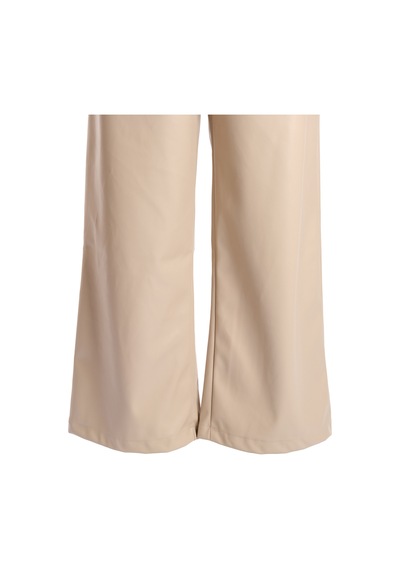 Vedi Minimalist Deri Yüksek Bel Geniş Paça Kadın Pantolon - Günlük & Şık Bej