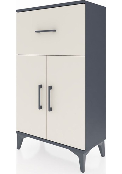 Arges Komodin Tek Raflı Tek Çekmeceli 2 Kapaklı 60x30x106 Antrasit-aytaşı Antrasit