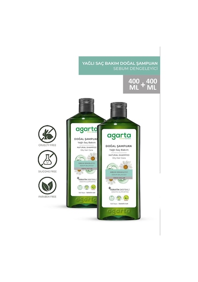 Agarta Yağlı Saçlar için Arındırıcı Tuzsuz Şampuan 2 x 400 ML