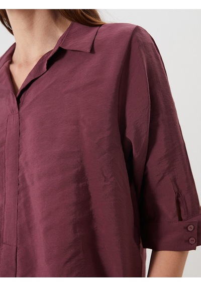 Lcwaıkıkı Classic Bordo Gömlek Yaka Modal Karışımlı Bluz