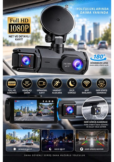 Full Hd 1080p Çift Kamera 180 Geniş Açı Wifi Şarjlı Kullanım - Lisinya