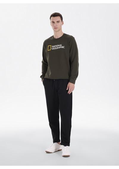 National Geographic N6wm-swt4322 Haki Relaxed Baskılı Erkek Sweatshirt