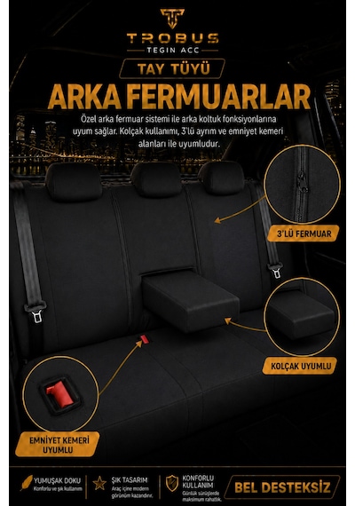 Hyundai Getz 2002-2009 Uyumlu Nergis Siyah Mavi Ortopedik Tay Tüyü Koltuk Kılıfı