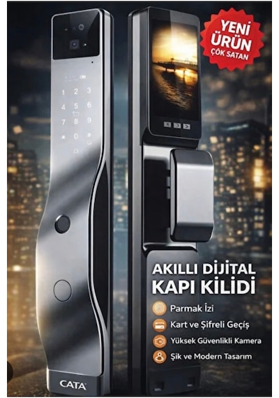 Cata Ct-4040 Akıllı Kameralı Kapı Kilidi 3d Yüz Tanıma, Parmak İzi, Şifre, Kart Ve Tuya Smart Kontrolü
