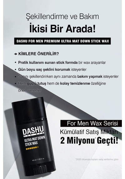 Pratik, Ultra Güçlü Kalıntı Bırakmayan Mat Stick Wax Dashu For Men Premium Ultra Mat Down Stick Wax