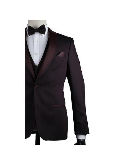 İmza Bordo Desenli Armürlü Mono Yaka Astarlı Yelekli 6 Drop Slim Fit Dar Kesim Smokin Damatlık 1001200937-Bordo İmza Bordo Desenli Armürlü Mono Yaka Astarlı Yelekli 6 Drop Slim Fit Dar Kesim Smokin Damatlık 1001200937-Bordo