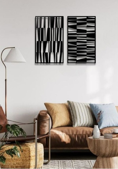 Modern Stil 2 Li Metal Duvar Dekoru Seti 80 X 48