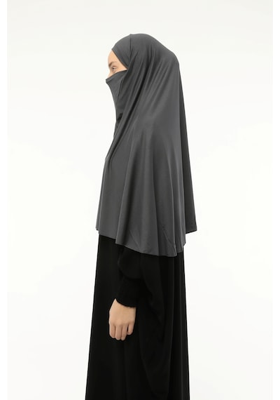 Altobeh Hazır Türban Peçeli Pratik Eşarp Tesettür Nikaplı Hijab - Namaz Örtüsü Sufle 3xl - Füme Füme