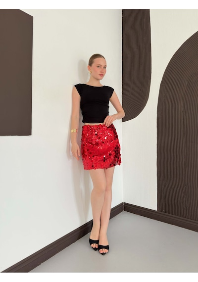 Verymoda Pullu Etek D2928 Kırmızı