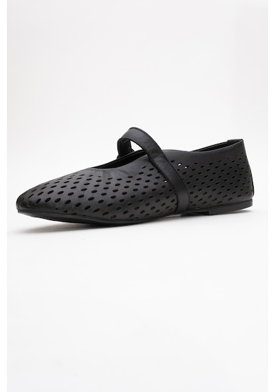 Luvishoes Arian Siyah Cilt Hakiki Deri Delikli Kadın Babet Ayakkabı Siyah