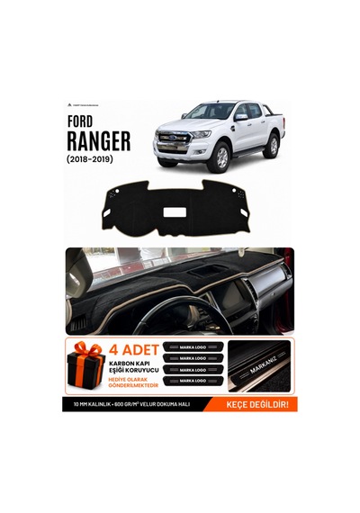 Ford Ranger 2018-2019 Uyumlu Torpido Koruma, Torpido Örtüsü, Torpido Kılıfı - Siyah-bej - Fo015