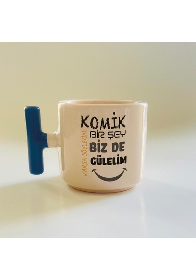 Biz De Gülelim Baskılı Mavi Kulplu T Öğretmenler Günü Kupası