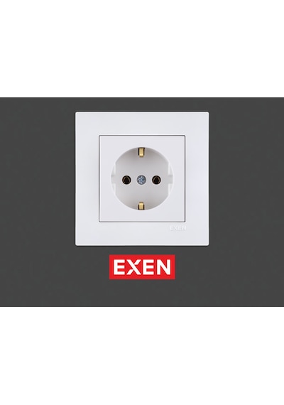 Exen Beyaz Topraklı Priz Mekanizma+çerçeve Priz Çerçeve
