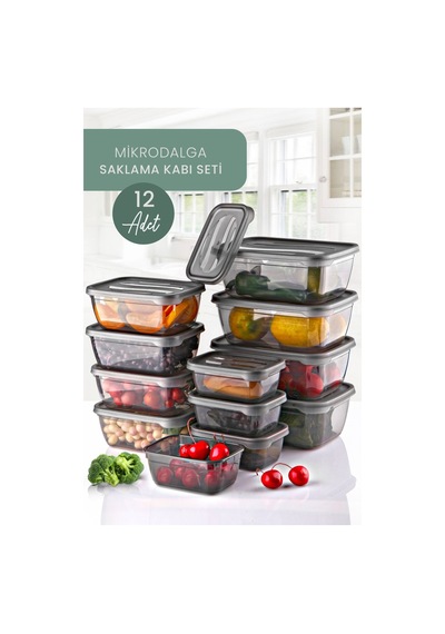 KitchenLife Kitchenlife 12'li Dikdörtgen Mikrodalga İçi Saklama Kabı 1600ML-900ML-400ML Sebze Meyve Et Tavuk Saklama Kabı