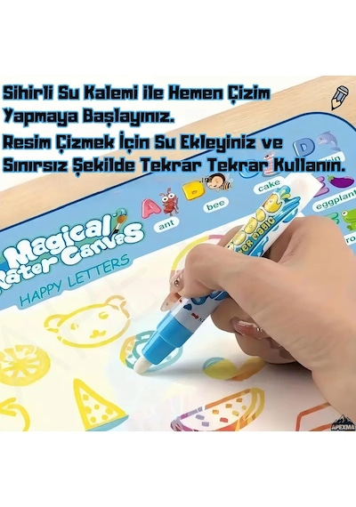Deniz Hayvanları Temalı Sulu Sihirli Boyama Halısı - Özel Sulu Kalem Ile Water Painting Su Matı Genel