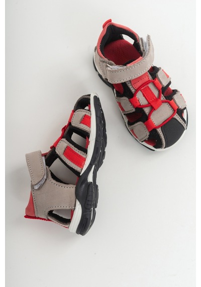 Mnpc Unisex Gri-Kırmızı Deri Ortopedik Outdoor Çocuk Sandale (531051759) Çok  Renkli