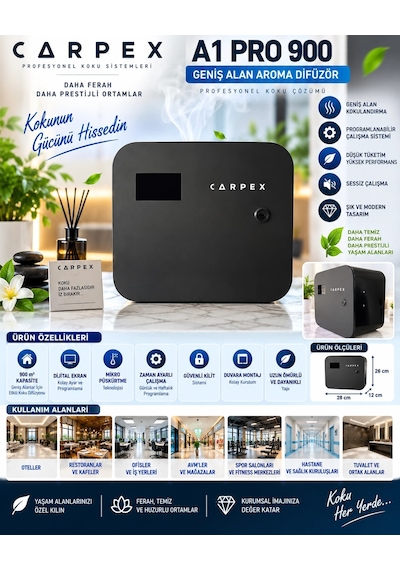 Carpex Aroma Difüzör Geniş Alan A1 Pro 900 Siyah Koku Makinesi Günlük