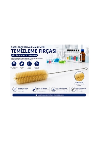 Cam Laboratuvar Malzemesi Temizleme Fırçası Büyük Boy Kıl-yumuşak