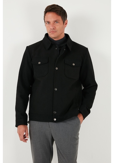 Buratti Slim Fit Ceket Yaka Astarlı Kaşe Erkek Kaban 58400347 Siyah