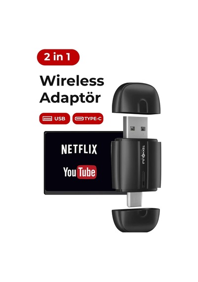 Ayrex Teknoloji Gelsin Kablosuz Carplay Ve Android Auto Adaptör, 2in1 Tak Çalıştır, İos Ve Android Uyumlu, Bluetoot