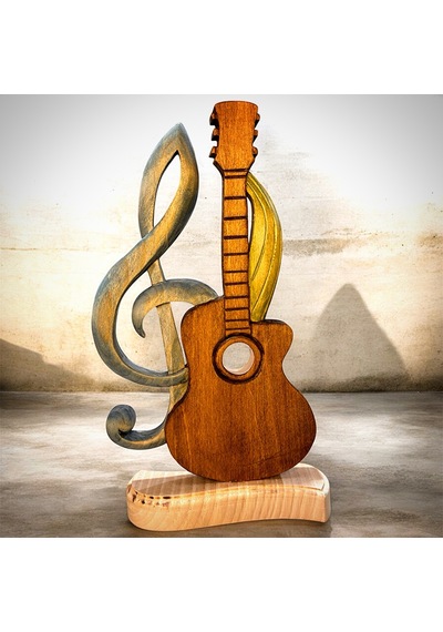 Ahşap El Sanatlar Ahşap Dekoratif Gitar & Sol Anahtar Biblo