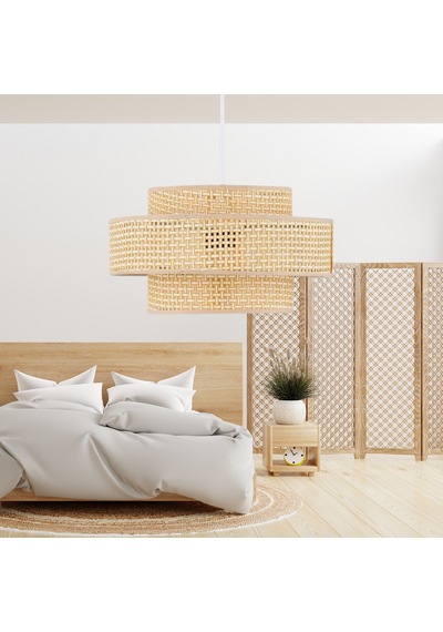 Otantik Trio Metal Kasalı Hasır Kaplama Rattan Salon Avize Üç Katlı Pasta Yatak Odası Sarkıt Hasır
